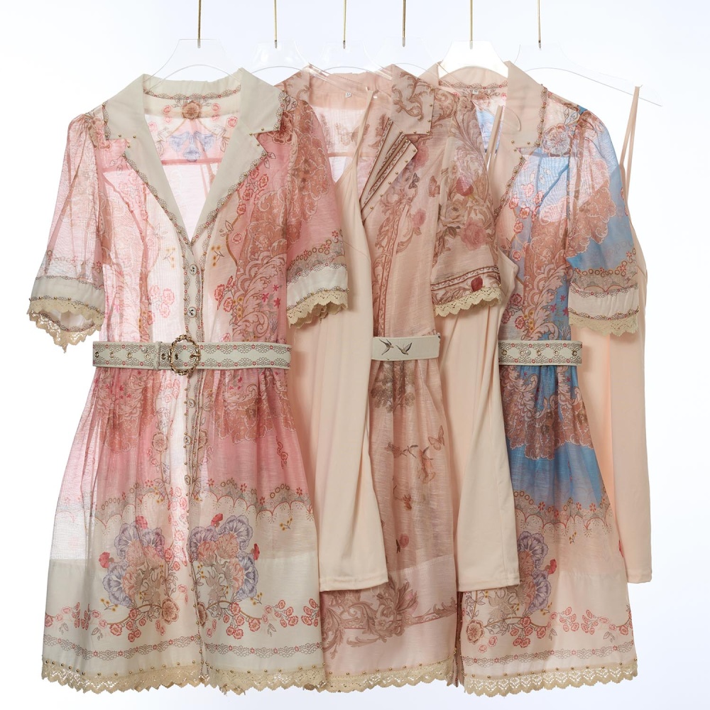 Autumn printing temperament elegant single-breasted dress