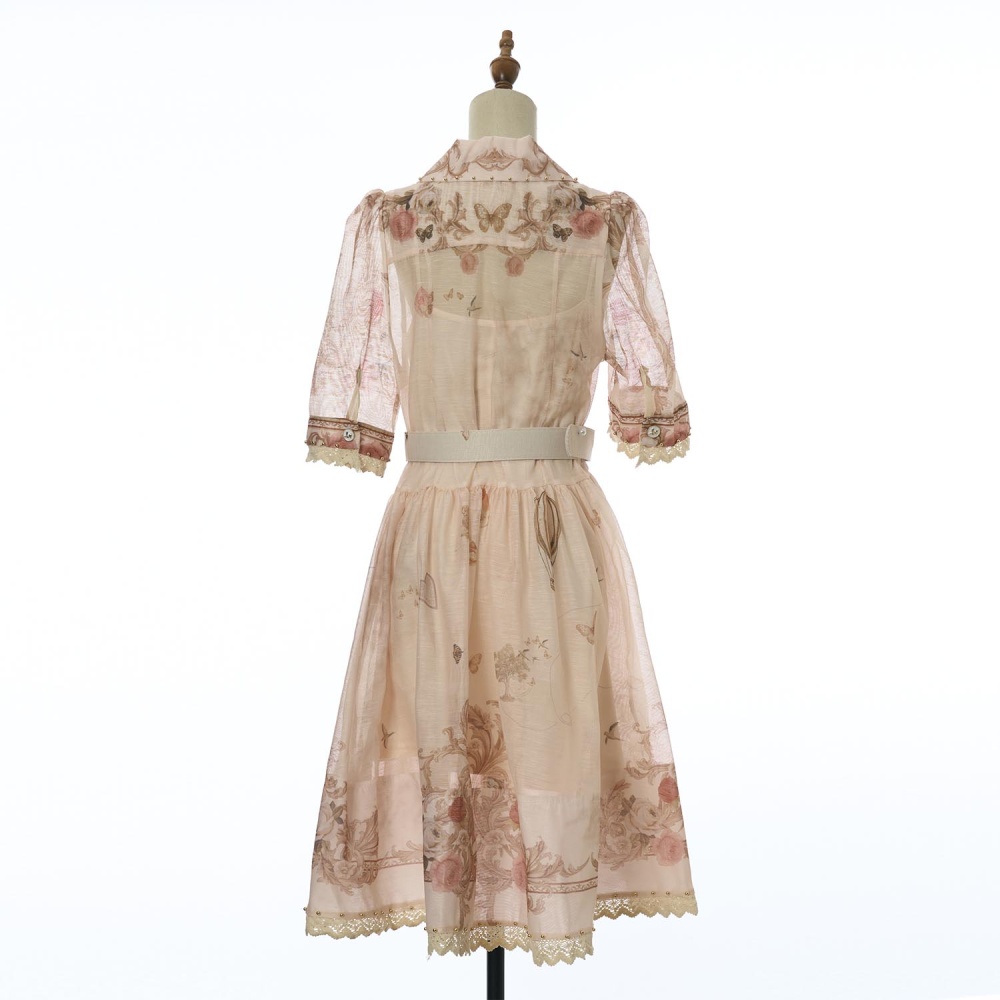 Autumn printing temperament elegant single-breasted dress