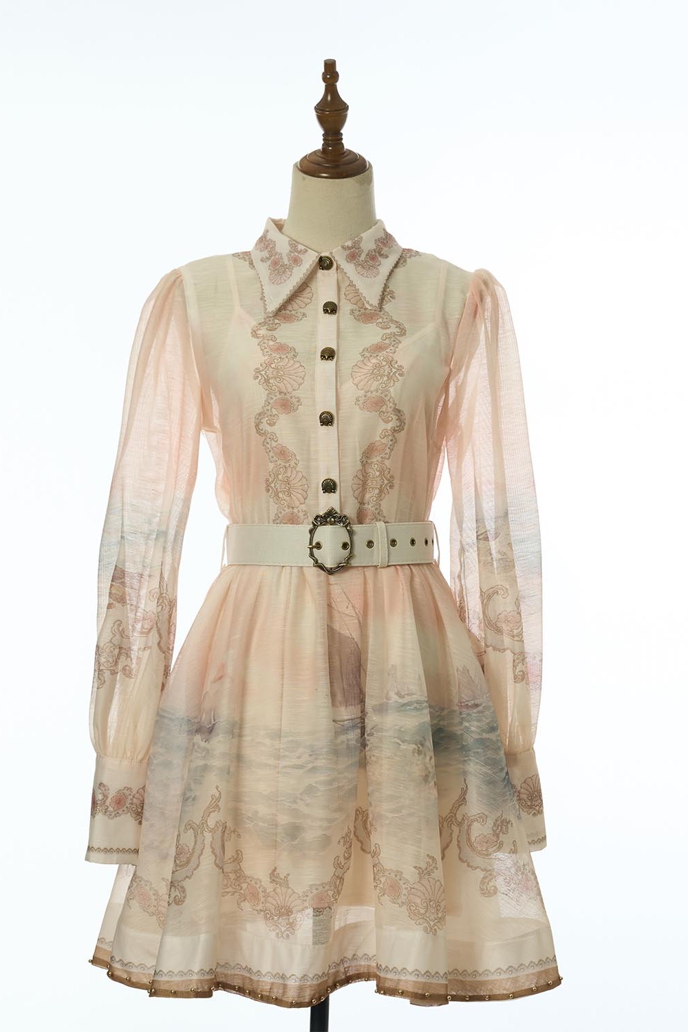 Mini vacation pinched waist lapel printing pattern dress