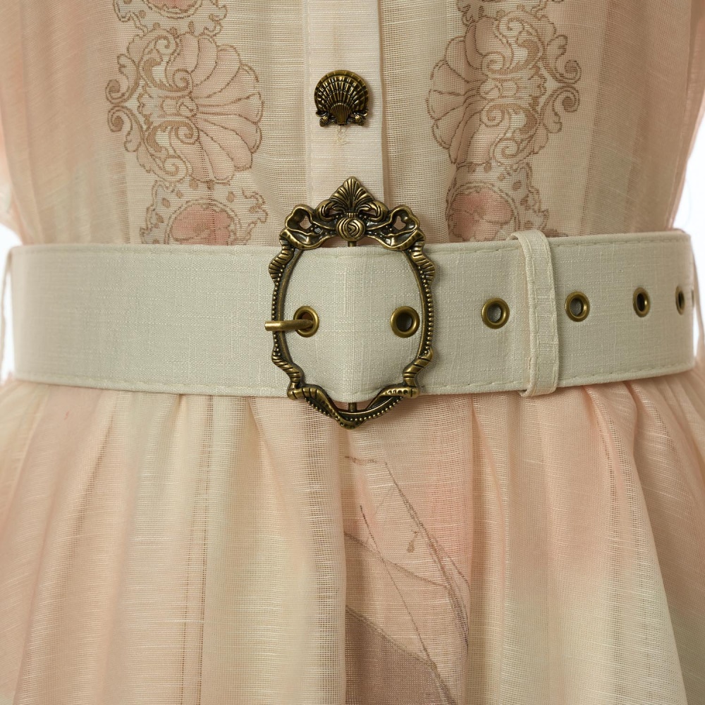 Mini vacation pinched waist lapel printing pattern dress