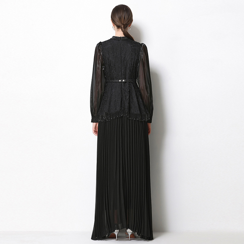 Pleated France style temperament retro long dress