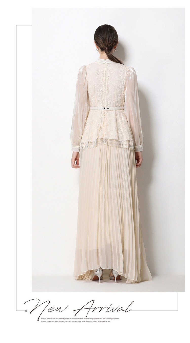 Pleated France style temperament retro long dress