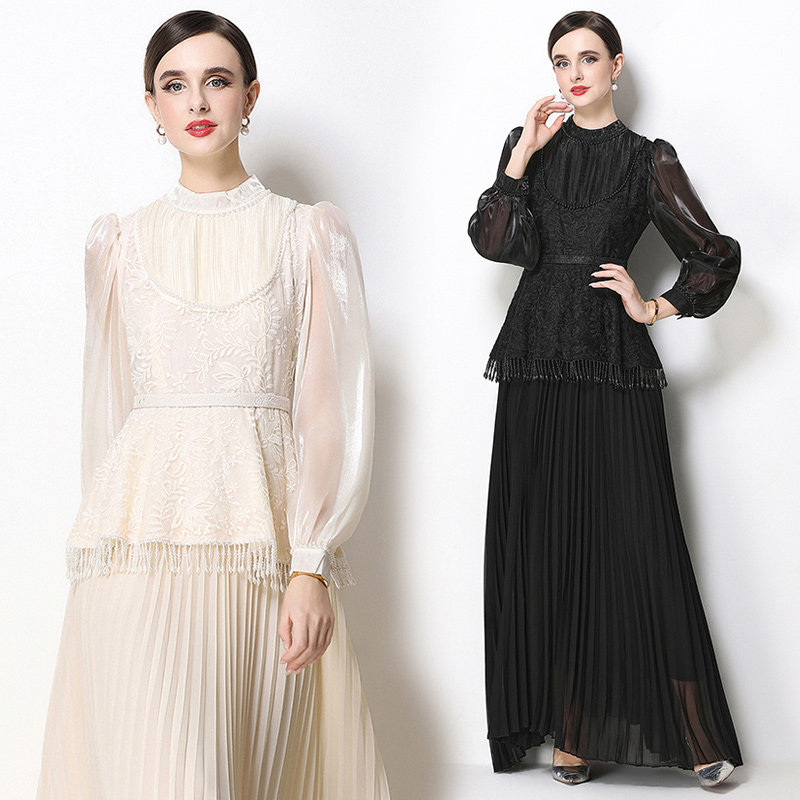 Temperament long sleeve France style long dress