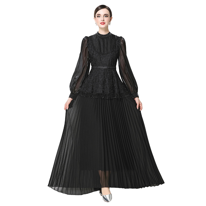 Temperament long sleeve France style long dress