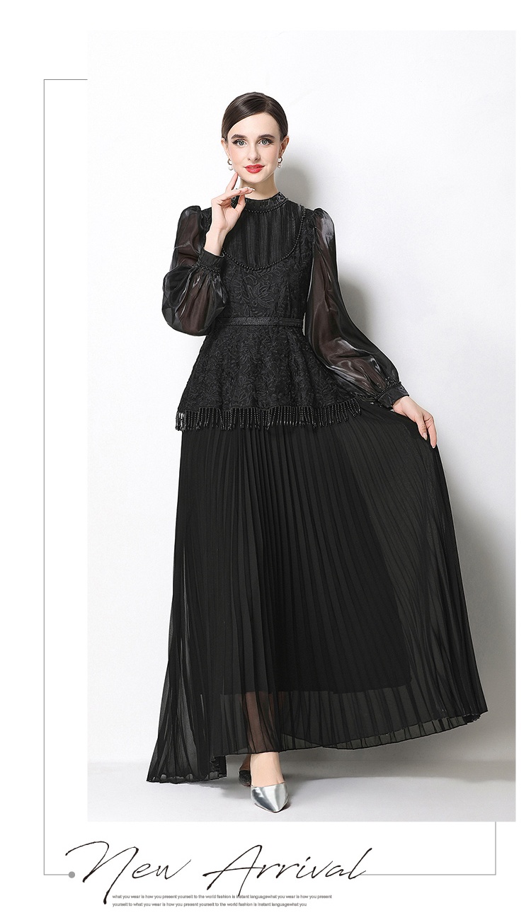 Temperament long sleeve France style long dress