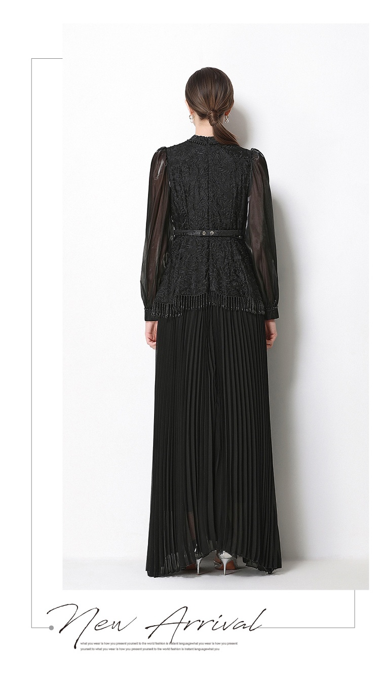 Temperament long sleeve France style long dress
