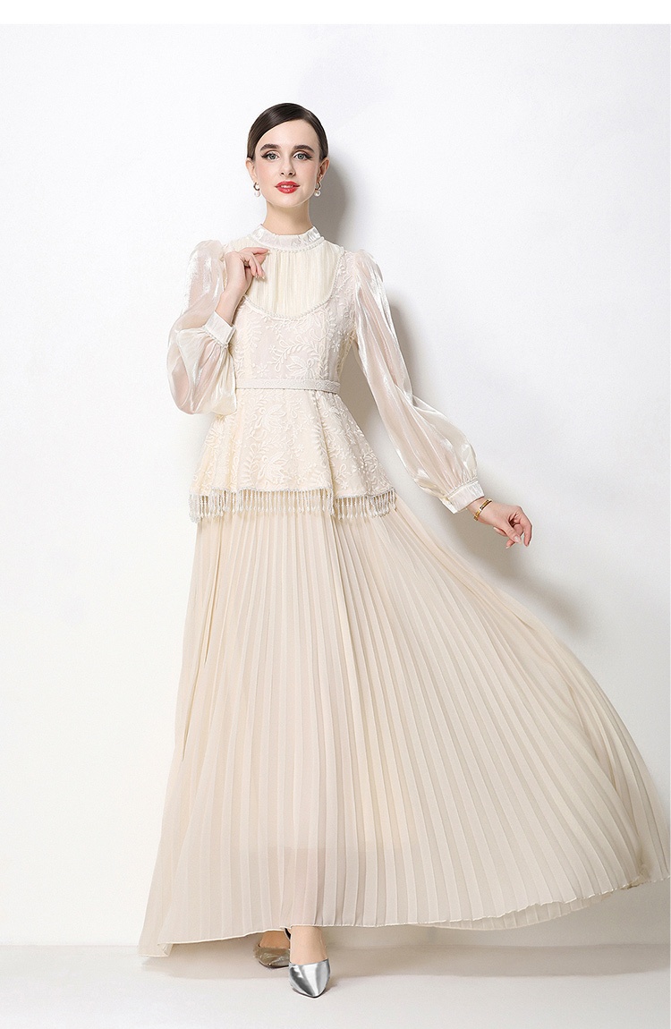 Temperament long sleeve France style long dress