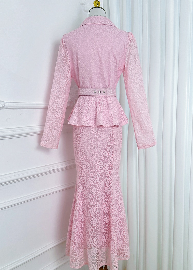 Court style lace with belt mermaid temperament dress