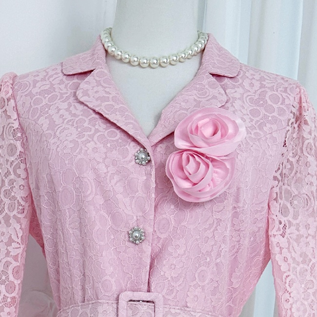 Court style lace with belt mermaid temperament dress