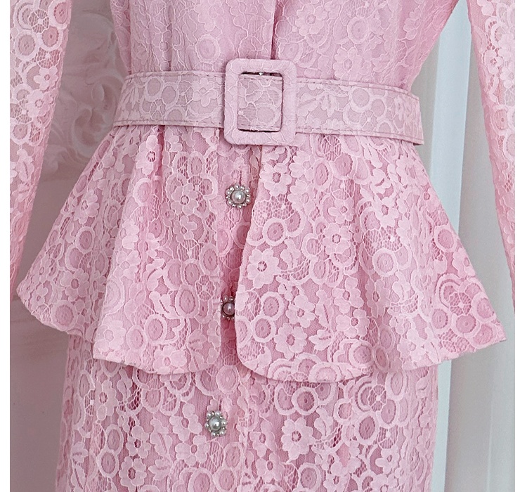 Court style lace with belt mermaid temperament dress