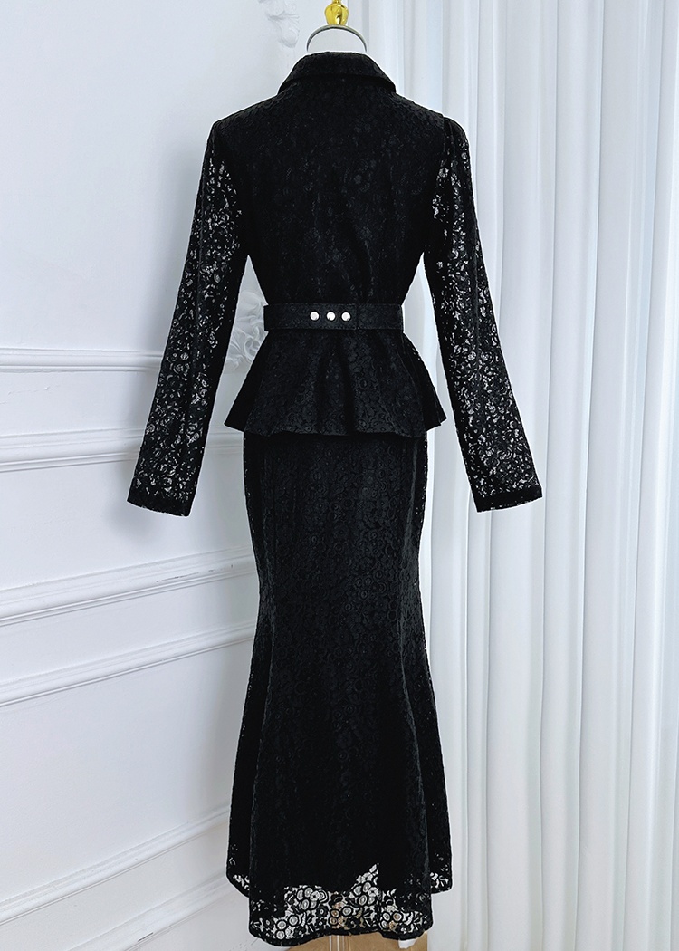 Court style lace with belt mermaid temperament dress