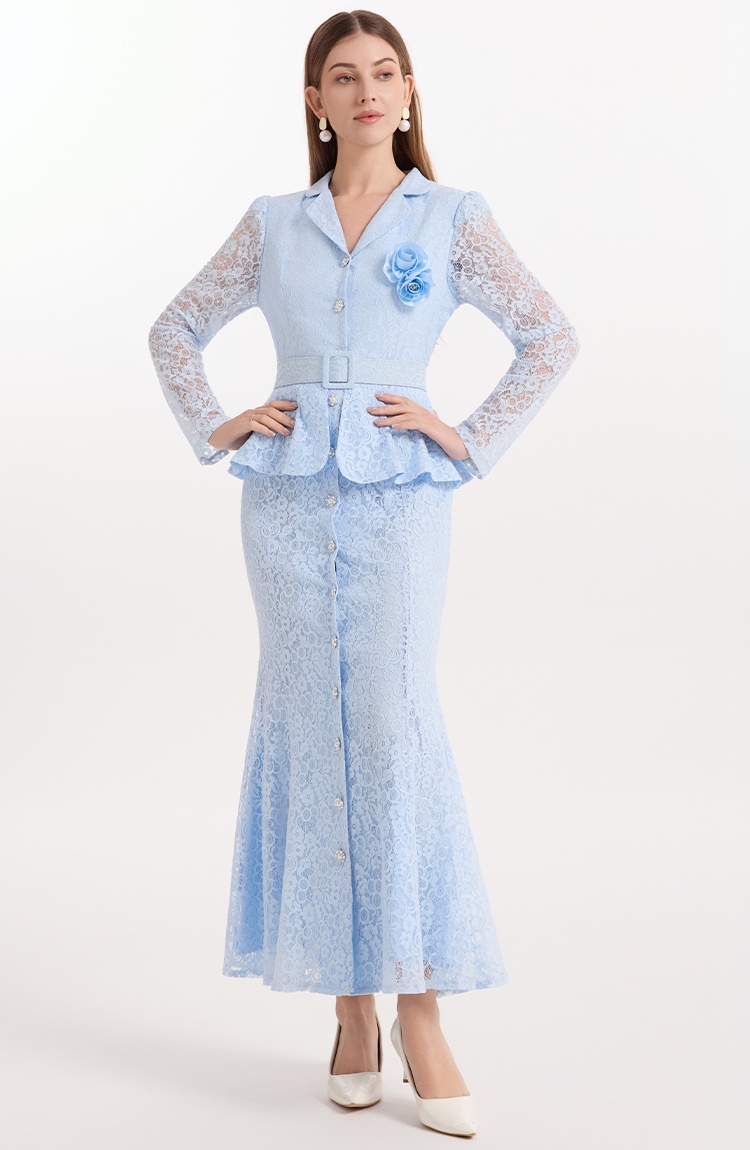 Court style lace with belt mermaid temperament dress