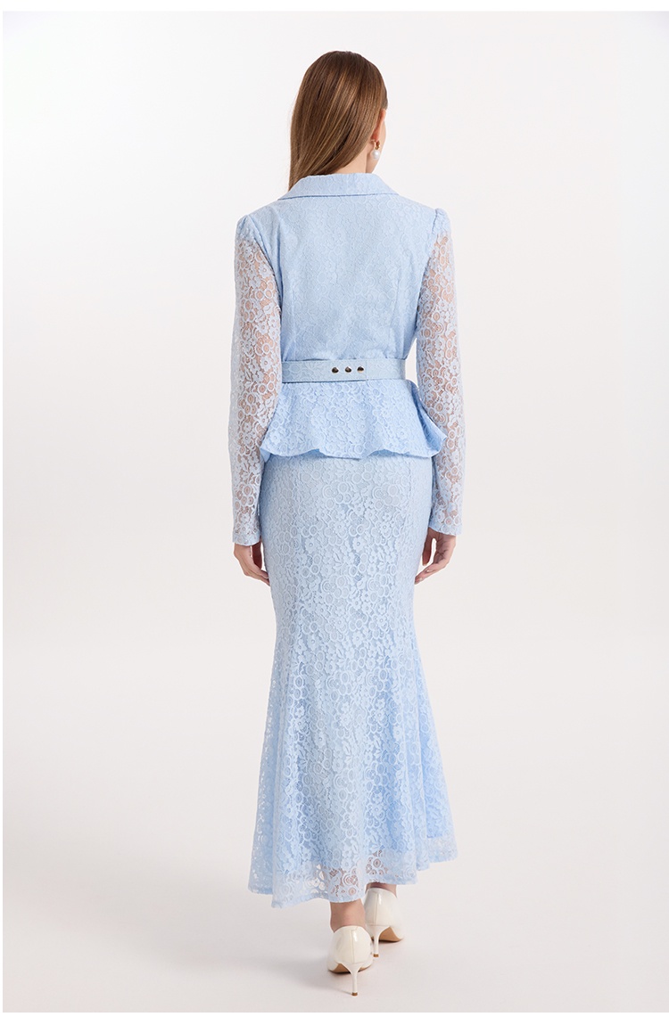 Court style lace with belt mermaid temperament dress