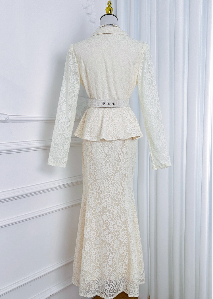Court style lace with belt mermaid temperament dress
