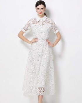 France style pinched waist dress with belt long dress