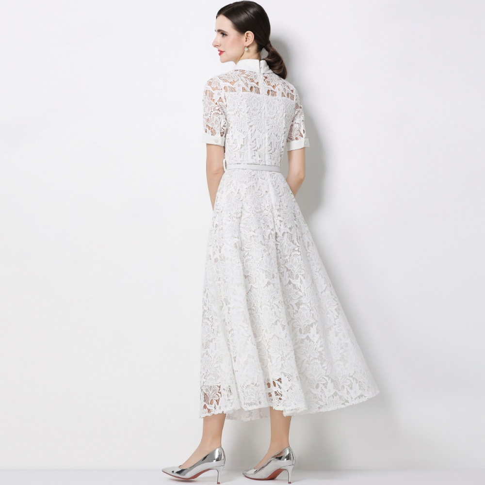 France style pinched waist dress with belt long dress