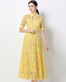 Slim France style long dress with belt lace dress for women