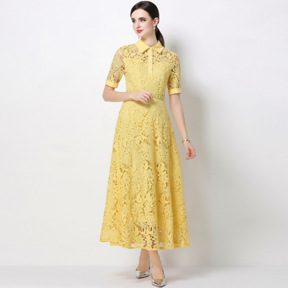 Slim France style long dress with belt lace dress for women