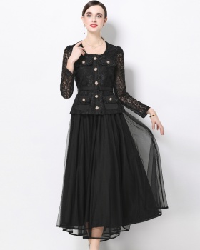 Ladies slim gauze France style dress 2pcs set