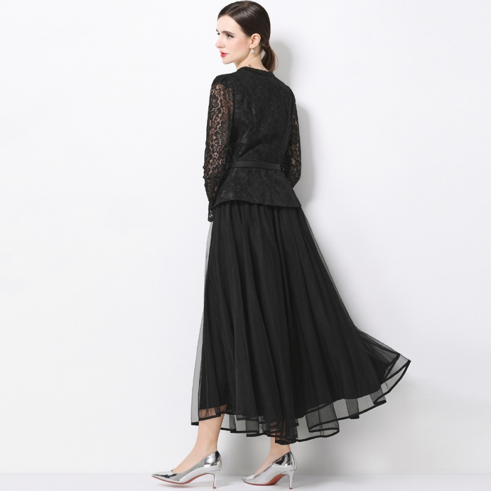 Ladies slim gauze France style dress 2pcs set