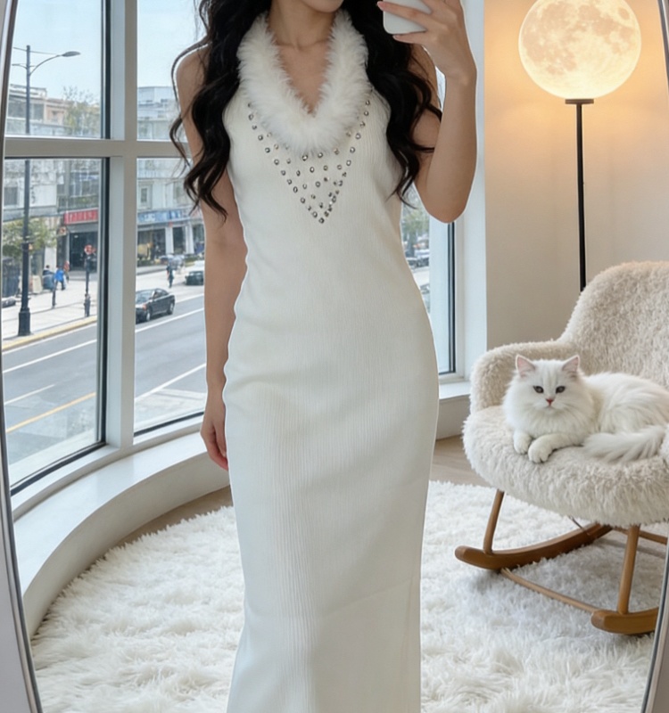 Fur collar slim vest enticement jumpsuit for women