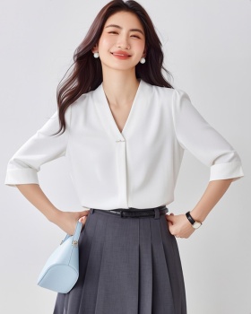 Niche V-neck clavicle shirt white chiffon spring tops for women