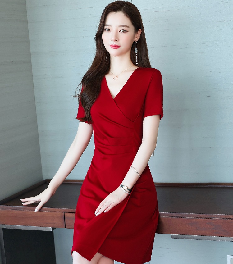 Summer temperament red wine-red fashion dress for women