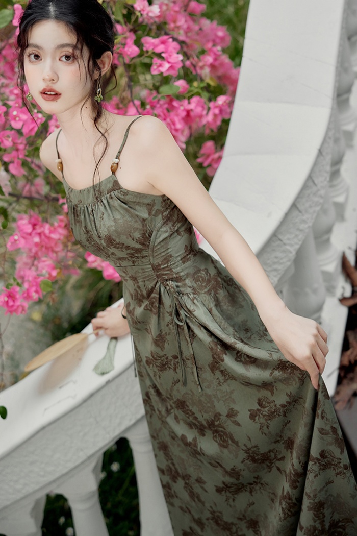 Chinese style pinched waist cardigan slim dress 2pcs set