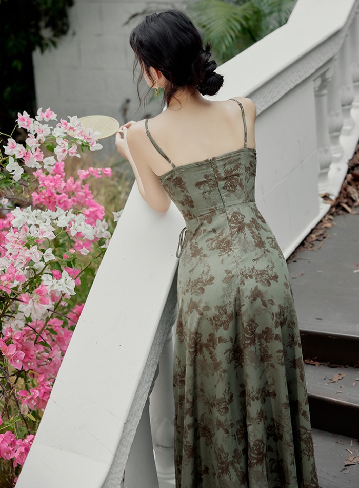 Chinese style pinched waist cardigan slim dress 2pcs set