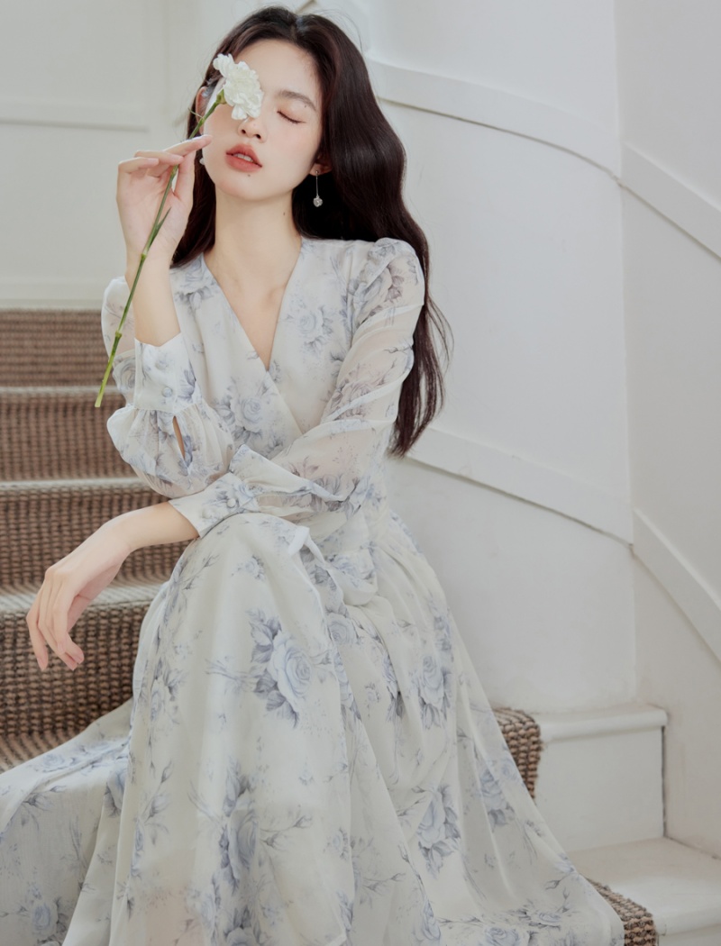 Printing temperament frenum tender painting dress