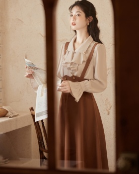 Court style strap dress shirt 2pcs set for women