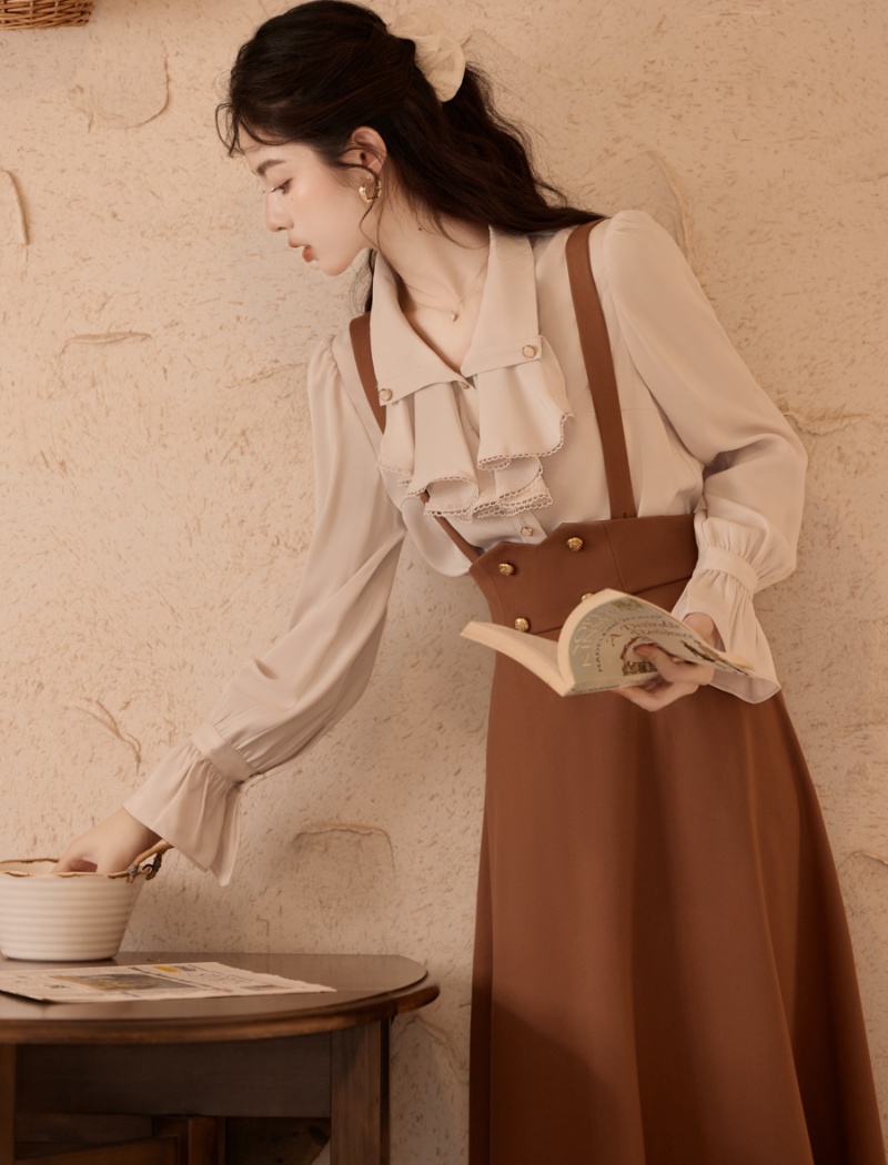 Court style strap dress shirt 2pcs set for women