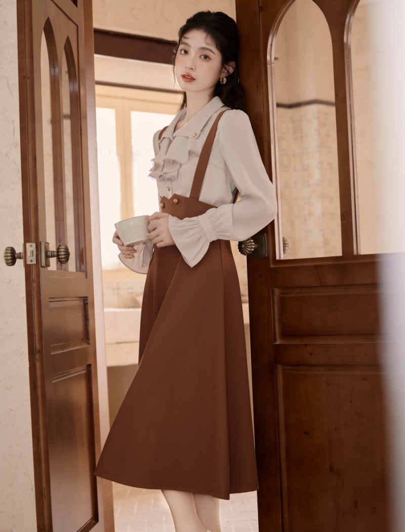 Court style strap dress shirt 2pcs set for women