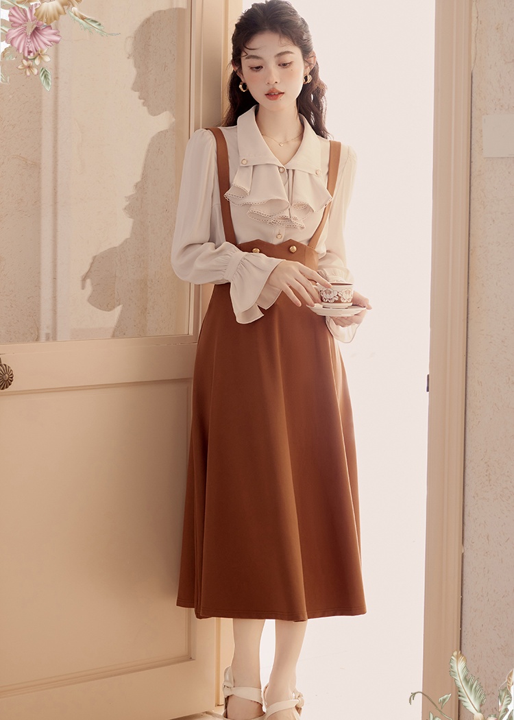 Court style strap dress shirt 2pcs set for women