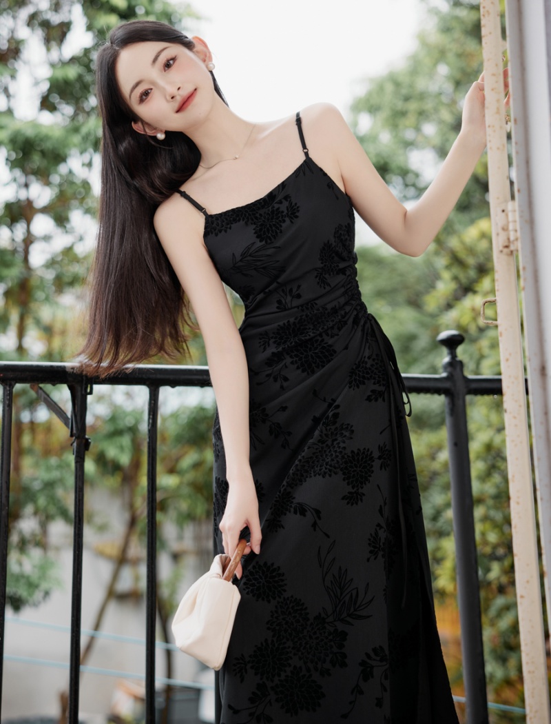 Fashion flocking cardigan drawstring dress a set