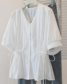 Short sleeve commuting tops V-neck shirt for women