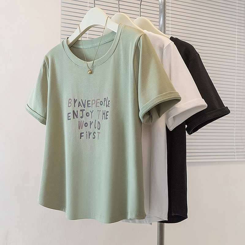 Fat sister loose T-shirt Korean style printing tops for women