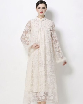 Embroidery tender dress cstand collar formal dress