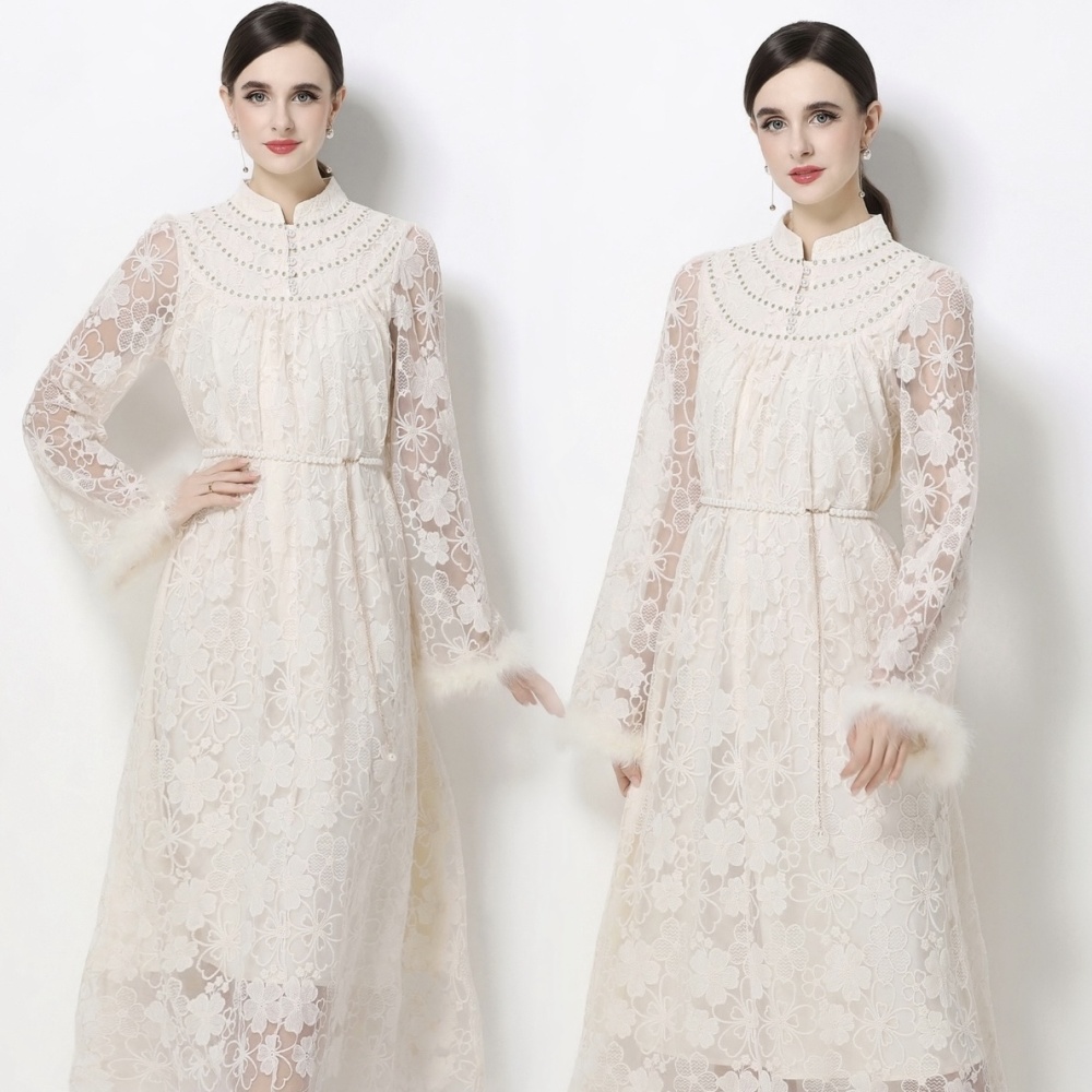 Embroidery tender dress cstand collar formal dress