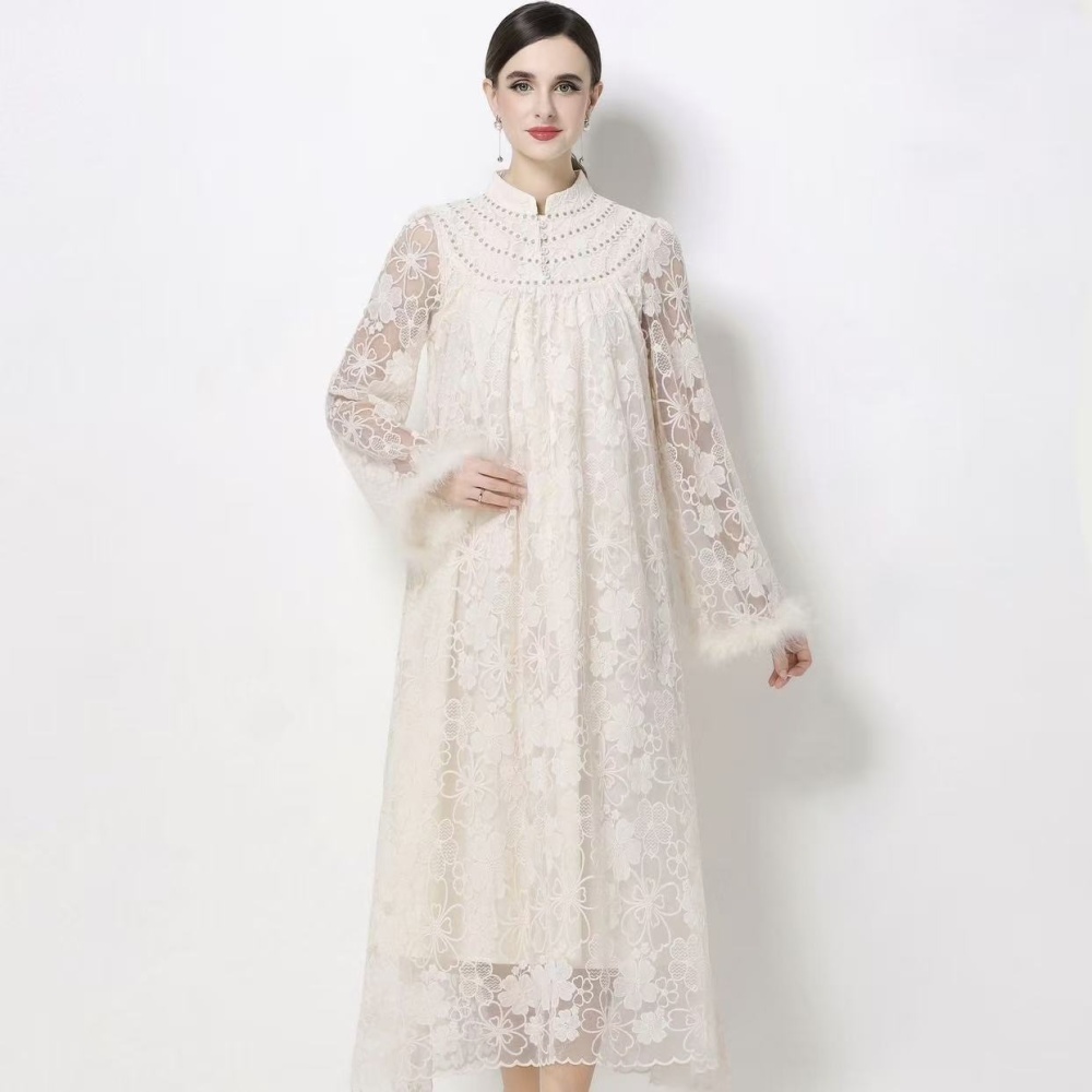 Embroidery tender dress cstand collar formal dress