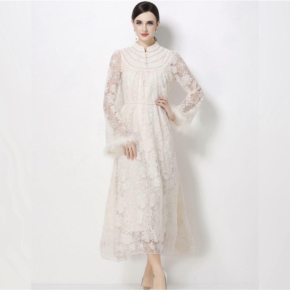 Embroidery tender dress cstand collar formal dress