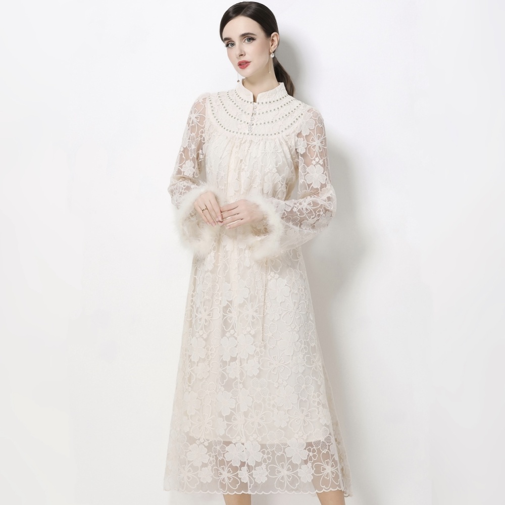 Embroidery tender dress cstand collar formal dress