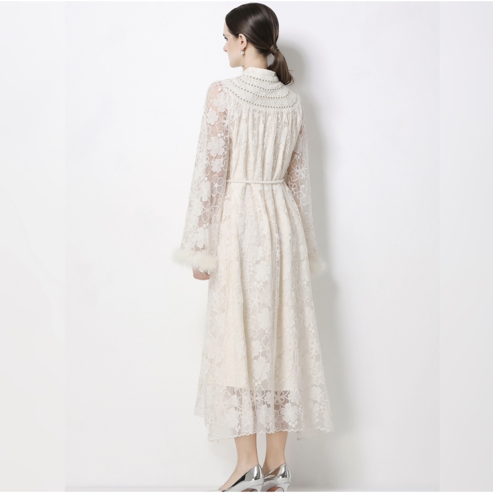 Embroidery tender dress cstand collar formal dress