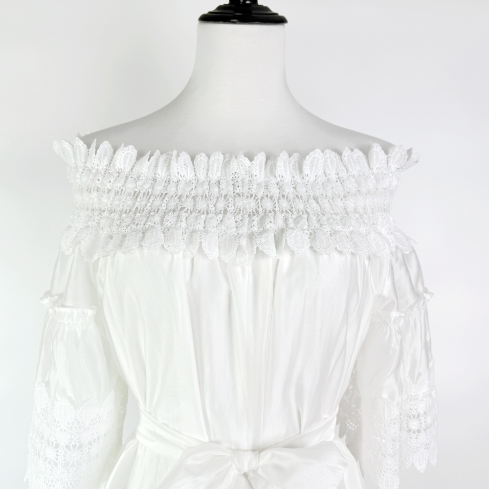 Lace horizontal collar dress long big skirt long dress