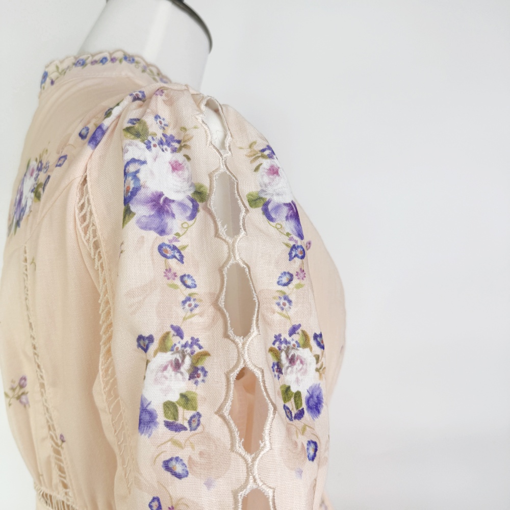 Big skirt retro high waist long dress hollow printing dress