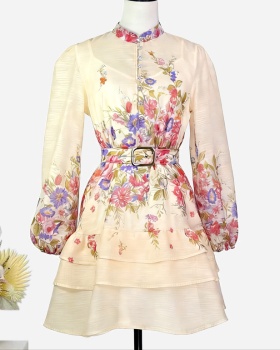 Cstand collar lantern sleeve formal dress elegant dress