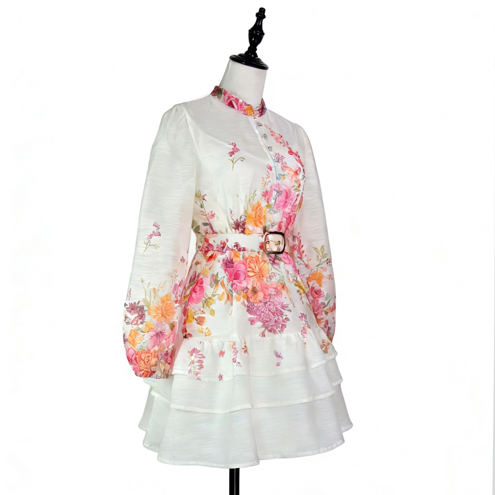 Cstand collar lantern sleeve formal dress elegant dress