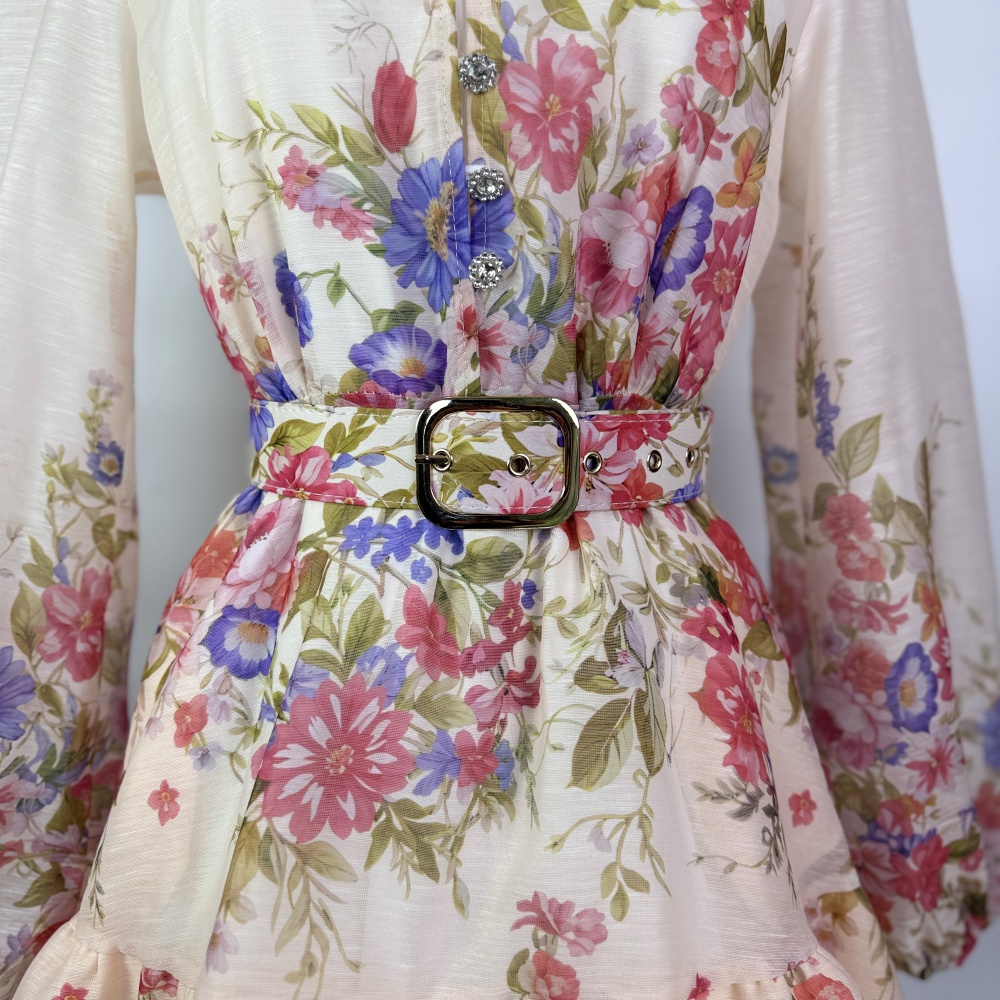 Cstand collar lantern sleeve formal dress elegant dress