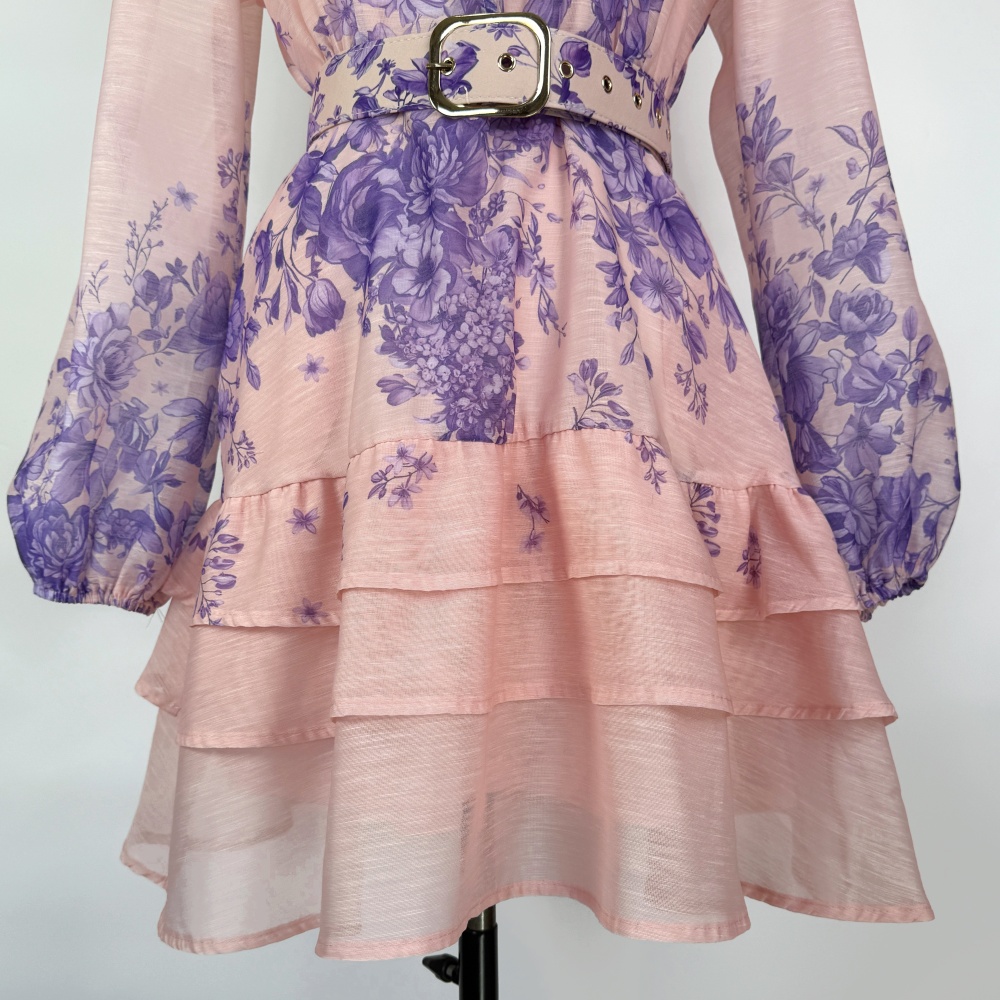 Cstand collar lantern sleeve formal dress elegant dress