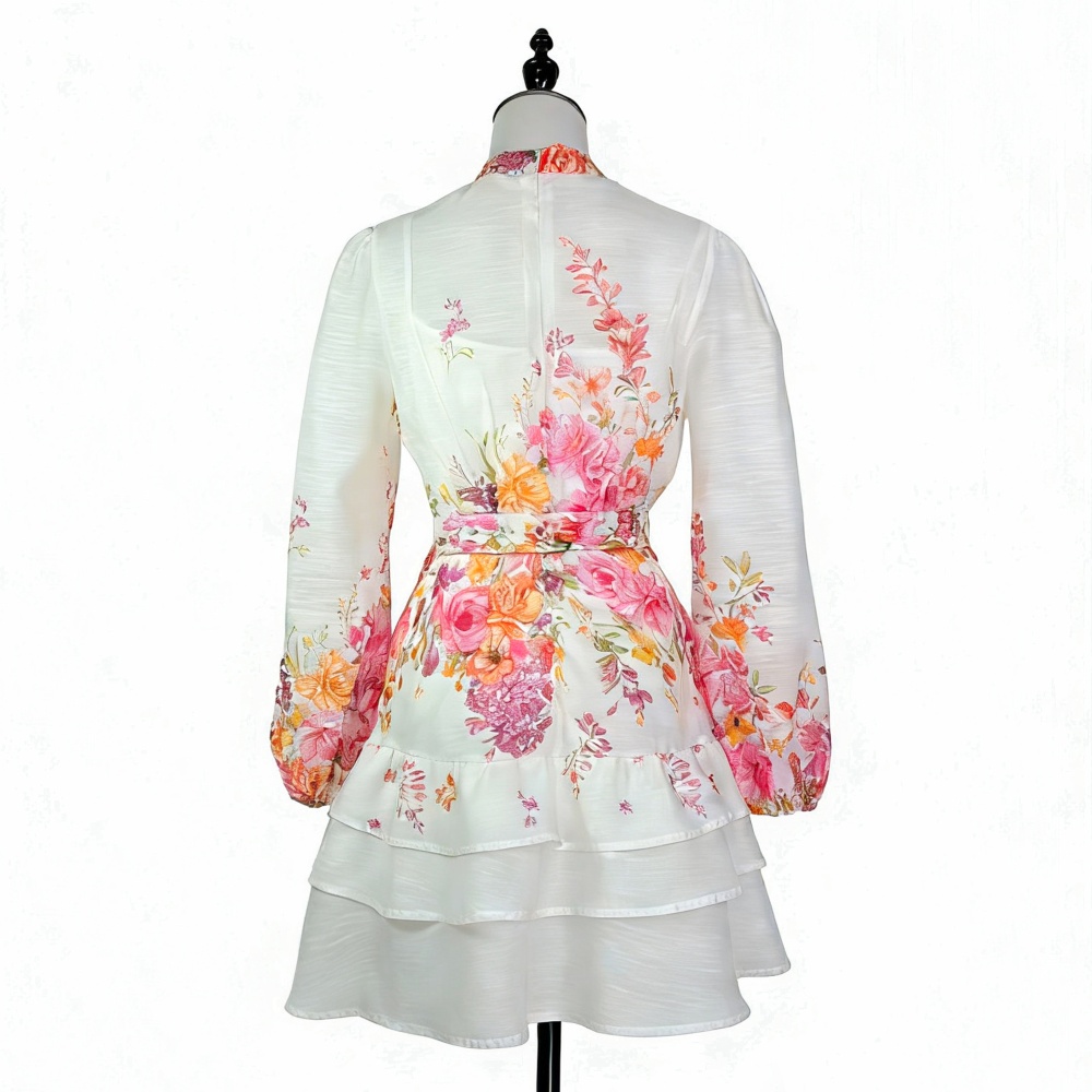 Cstand collar lantern sleeve formal dress elegant dress